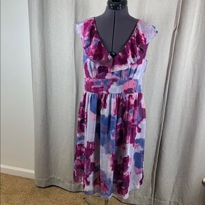 LOFT Purple and Pink Midi Sundress Sleeveless Flutter Sleeve